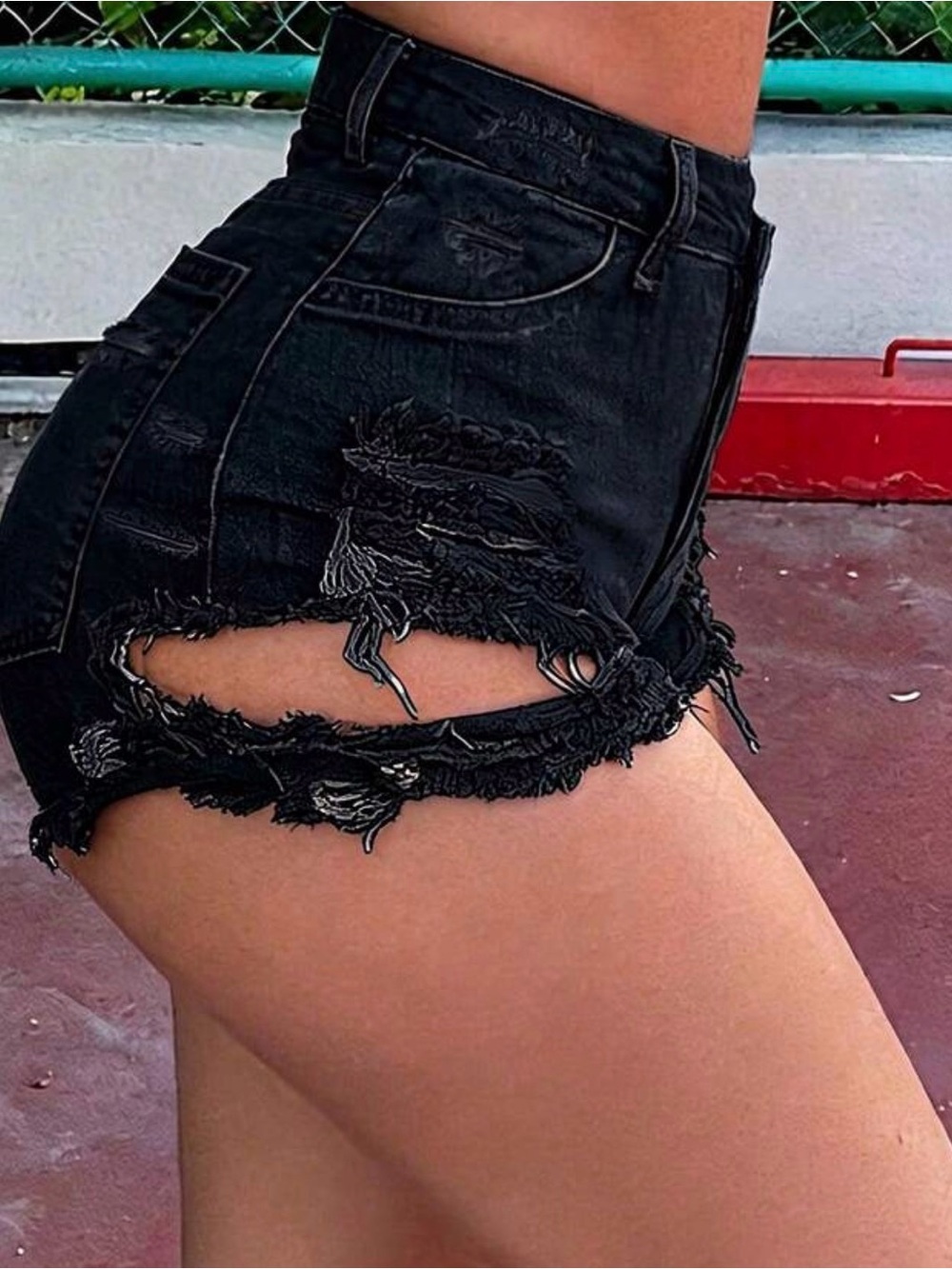 Distressed Black High-Waist Denim Shorts
